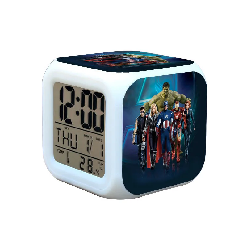 

With USB Cable Marvel's The Avengers LED 7 Color Flash Digital Alarm Clocks Hulk Captain America Kids Bedroom Wake Up Clock Free