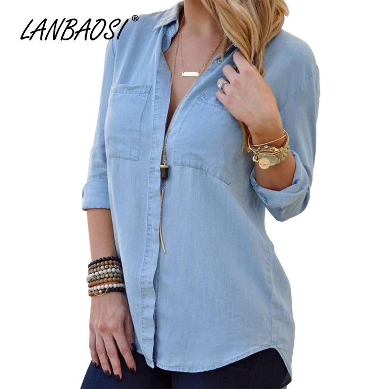 light blue denim shirt for ladies