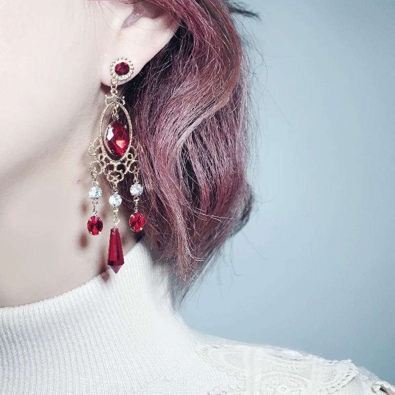 

Exaggerated Ethnic Dangle Earrings Red Crystal Stud Luxury Wedding Jewelry Rhinestone Pendant Earrings pendientes 3A2031