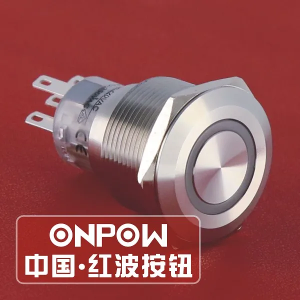

ONPOW 22mm IP67 1NO1NC 12V Green Ring LED button Momentary Stainless Steel Push button Switch (GQ22-A-11E/G/12V/S) CE, RoHS