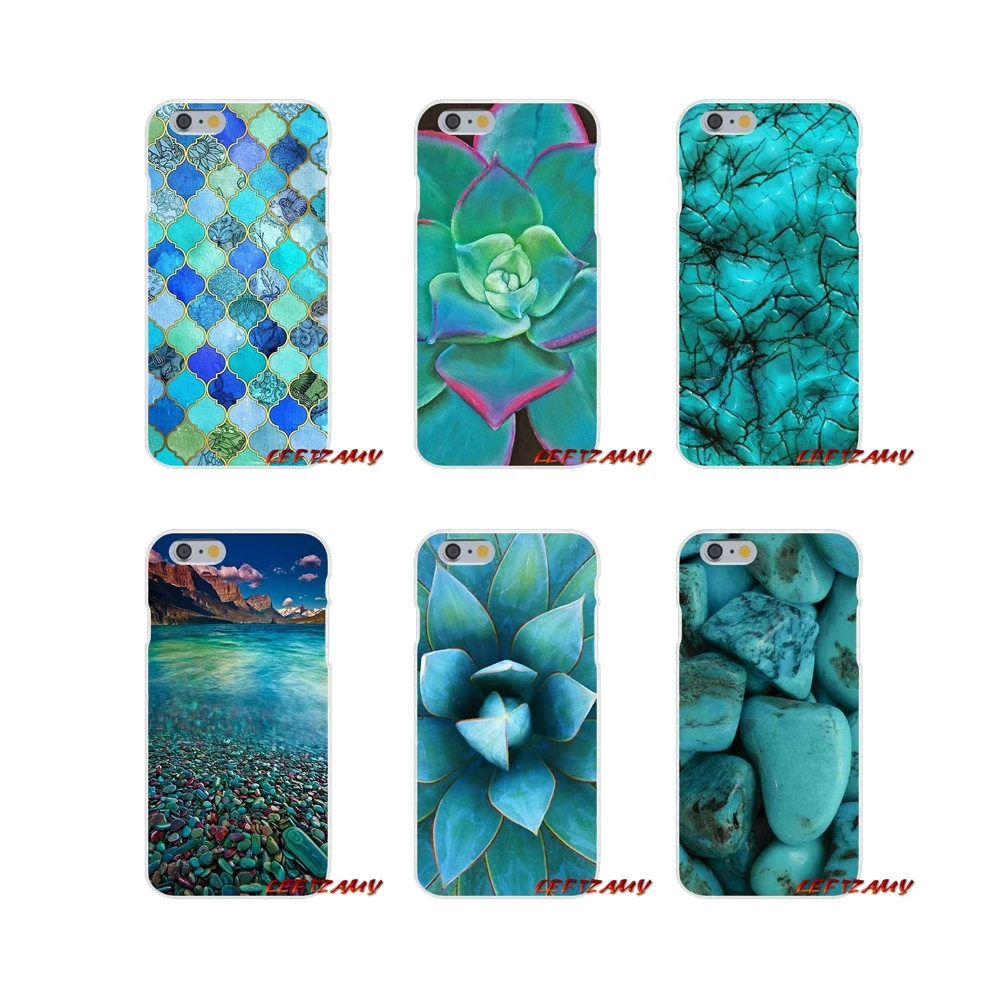 

For iPhone X XR XS MAX 4 4S 5 5S 5C SE 6 6S 7 8 Plus Turquoise Stone flora feather Accessories Phone Shell Covers