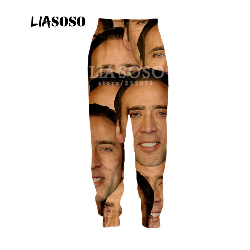 Cena LIASOSO jesień nowe męskie damskie modne spodnie 3D Print Star nicolas cage spodnie fitness sportowy luźne spodnie hip hopowe B054 09