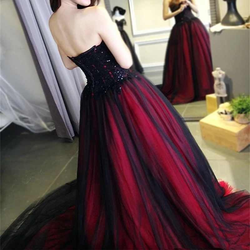 Eightale готическое черно-красное свадебное платье из кружева бисера длинное черное Бордовое платье невесты, свадебное платье