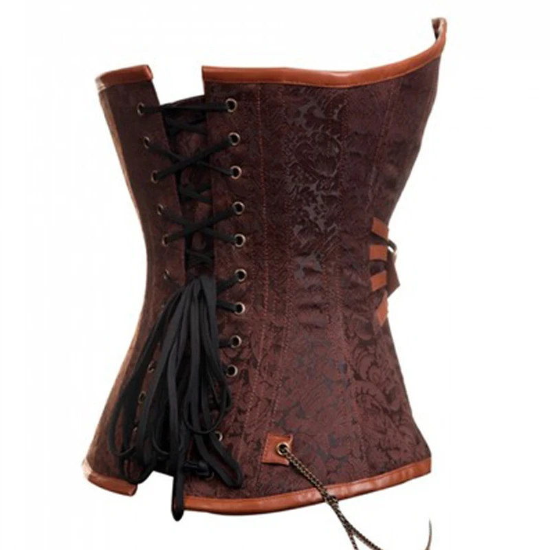 Brown Steampunk Corset With Chain Buckles Retro Fancy Party Outfits Pirate Girls Top Corsets Lacing-up Basque Bustiers S-6XL (1)