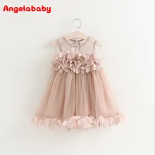 Платье для девочек; Новинка года; летняя сетчатая Одежда для девочек; розовое платье принцессы с аппликацией; Детская летняя одежда; платье для маленьких девочек