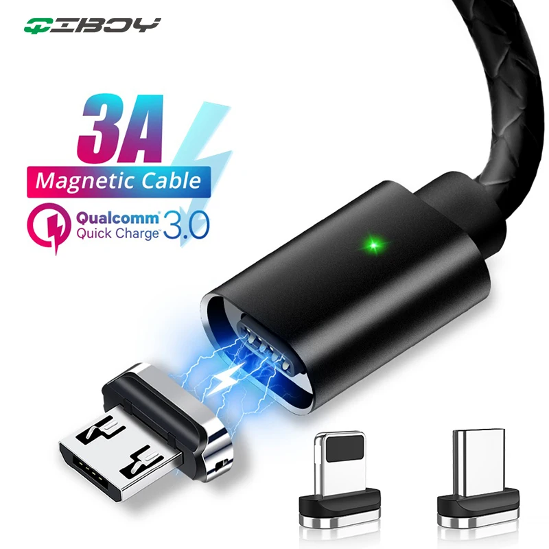 1 м Магнитный кабель Micro usb type-C кабель для iPhone Android 3A Быстрая зарядка USB C магнитное зарядное устройство для телефона samsung S10 Xiaomi 8