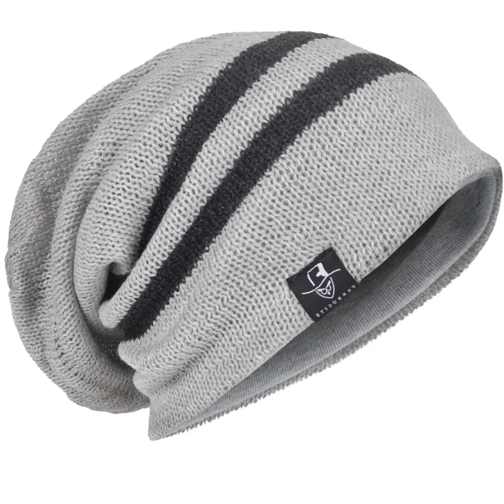 HISSHE Classic Mens Knit Slouchy Beanie Cap Winter Baggy Casual Striped