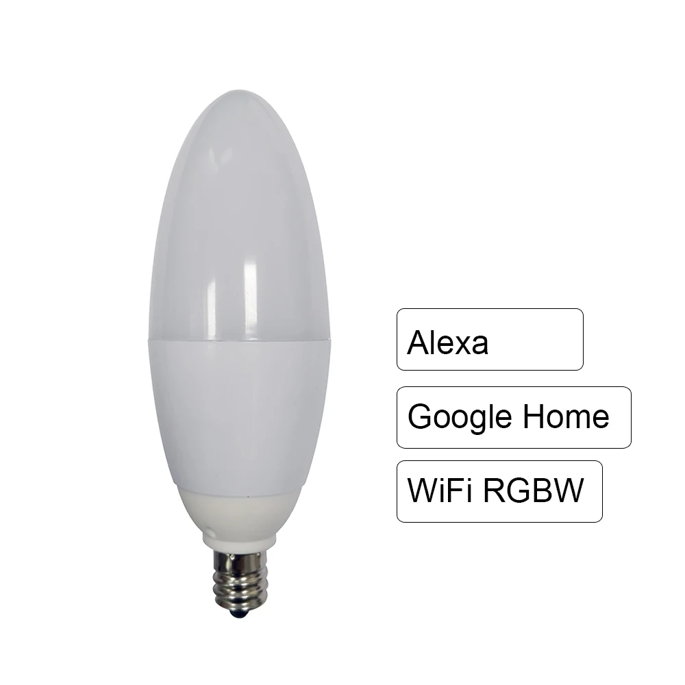 

E12 RGBW Candle Bulb Light Work With Alexa Google home Voice Control Timer wifi App Living Room Lamp