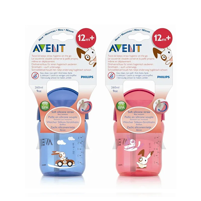 

AVENT 260ml/9oz Cartoon Baby Straw Cup Water Drinking BPA Free Bottle Child Feeding Cup for 12 months+ Baby Travel School Using