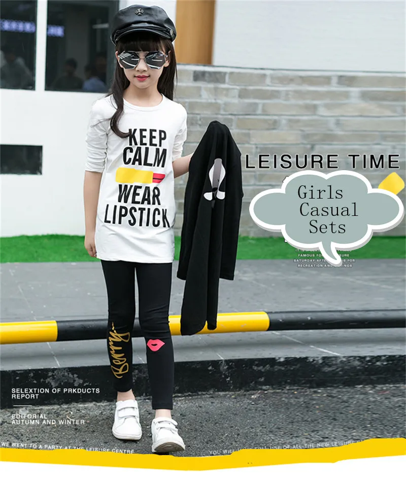 Girls Letters Cartoon Print 3 Pieces Set Children's Sports Suit9