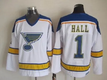 St. Louis Blues Mens Jerseys #1 Glenn Hall White CCM Vintage Ice Hockey Jersey
