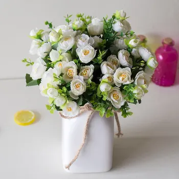

Wedding Decoration Flores 15 heads Artificial flowers small tea bud simulation small tea rose silk flower decoratio for party