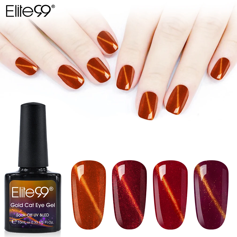 

Elite99 10ML Gold Cat Eye Nail Gel Polish 3D Magnet Gel Varnishes Nail Art Magnetic Salon 6 Colors Top Base Coat Long Lasting