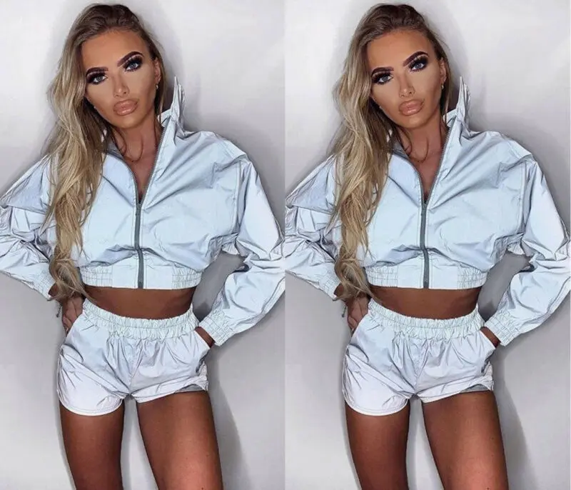 2019 New Summer Casual 2PCS Women Tracksuit Zip Up Long Sleeve Jacket +Shorts Fashion Ladies Clubwear Outwear Suit Outfit Sets |
