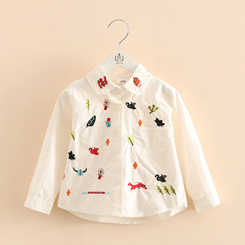

Kids Blouses 2018 Spring Autumn Novelty 3 4 5 6 7 8 9 10 Years Children Full Sleeve Animal Embroidery Baby Girls White Shirt