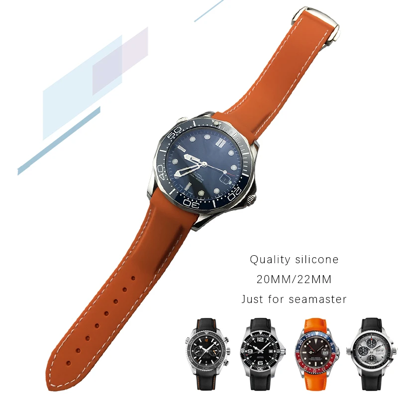 Ремешок для часов из силиконовой резины 19 мм 20 21 22 изогнутый конец Omega Seamaster 300 AT150
