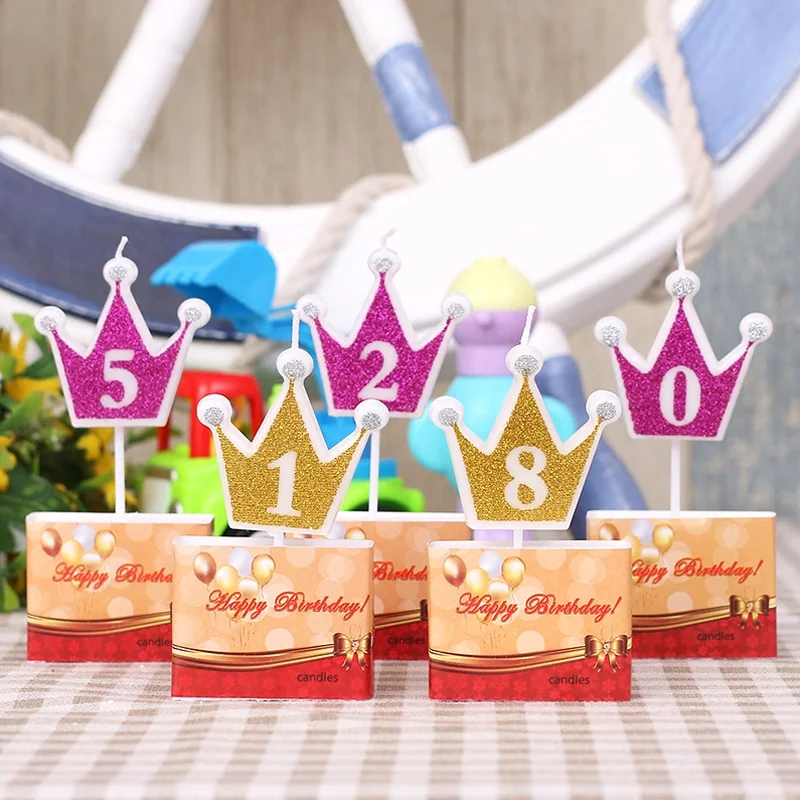 

1 Pcs Cute romantic shiny rose golden crown digital candle 0-9 for children's party wedding scene birthday cake decoration