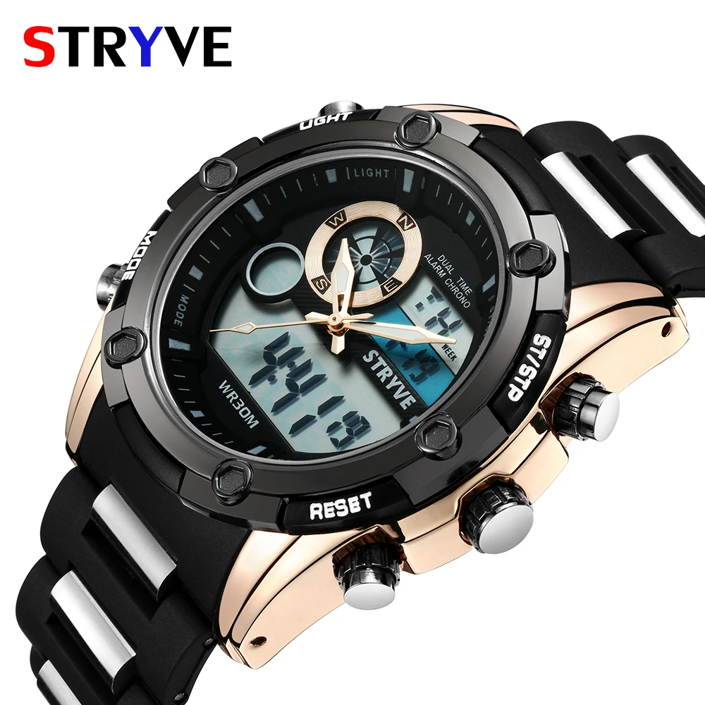 

Men's Watch Fashion Sports Quartz Watch Leisure Business 30m Waterproof Watches Rubber Digital LED Wristwatches Drop Shipping