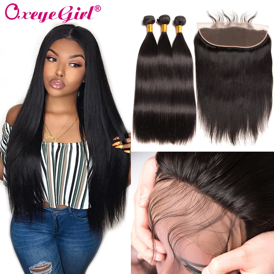 comprar Cabelo liso Pacotes Com Frontal Peruano Pacotes Com Frontal Do Cabelo Do Laço Frontal Com Feixes Cabelo Humano Rainha menina Não Remy
