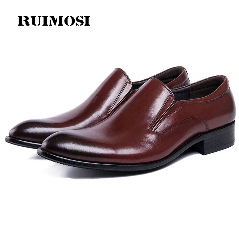 RUIMOSI Pointed Toe Slip on Man Casual Shoes Genuine Leather Male Bridal Loafers Luxury Brand Designer Men's Wedding Flats DK88