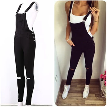 

HOT Jumpsuit Women Slim Hole Jeans Women Fashion BIB Long Pants Front Pocket Overalls Straps Jumpsuit Casual Women Rompers