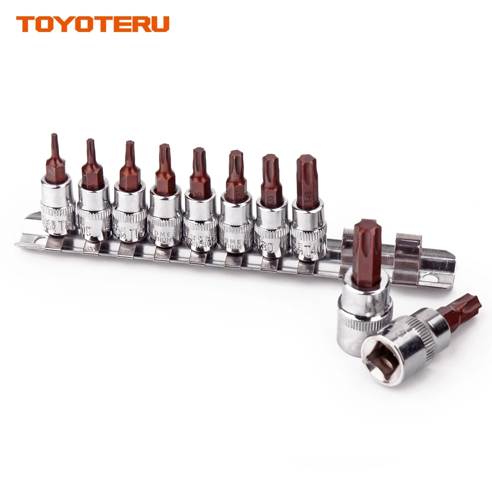 Topyoteru 10 шт. Torx Бит CR-V разъем 1/" 3/8" звездных S2 бит T8 T10 T15 T20 T25 T27 T30 T40 T45 T50 S2 Биты