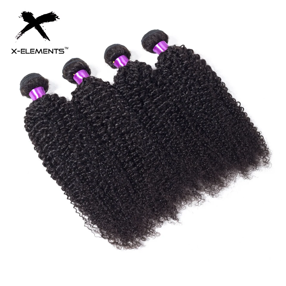 X-Elements Malaysian Kinky Curly Hair 1 3 4 Bundles Deals Natural Color Human Hair Bundles 8-26 inches Non Remy Hair Weave Extensions (1)