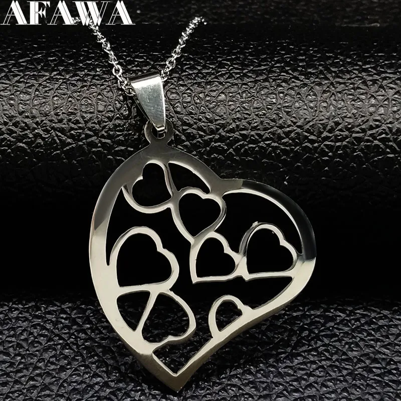 2019 Heart Stainless Steel Big Necklace for Women Silver Color Choker