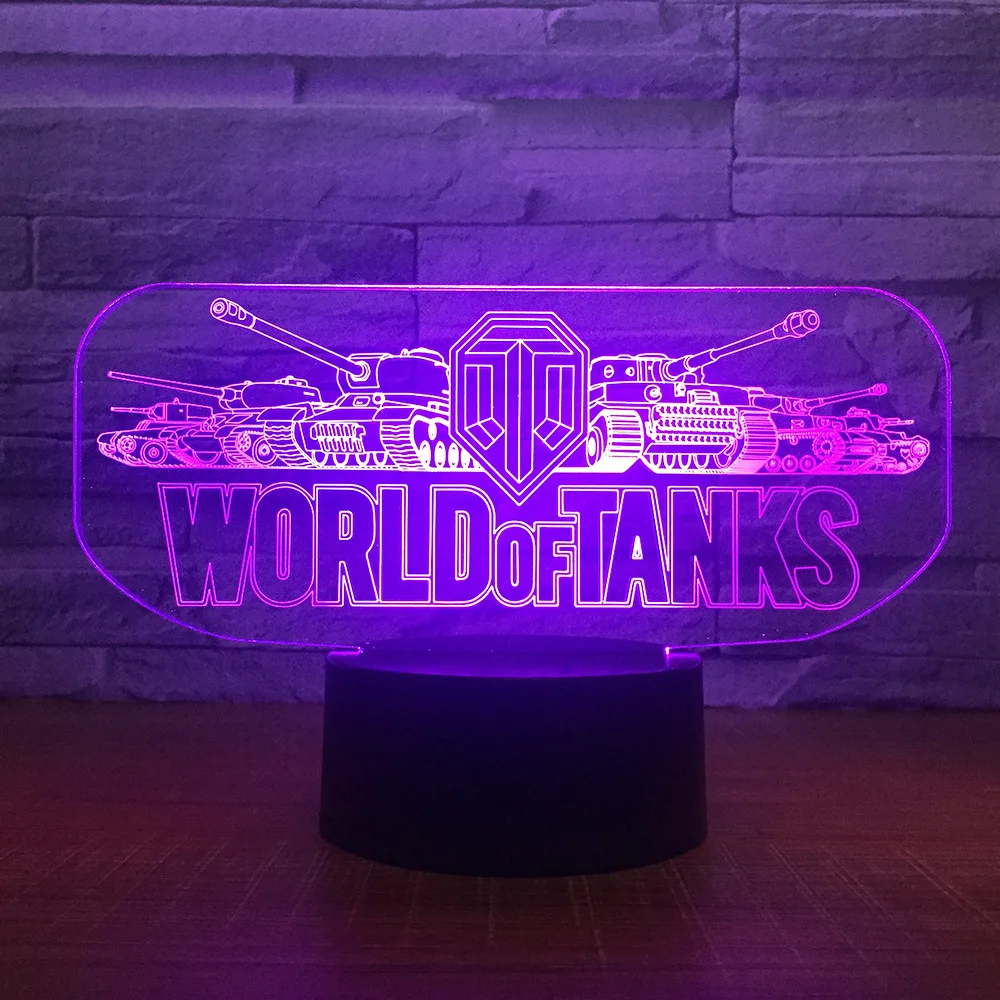 Мировой танк, 3D ночник, Электрический иллюзионный 3d светильник, светодиодный, 7 цветов, меняющийся, USB, сенсорный, настольная лампа для детей, подарок на день рождения