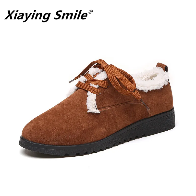 Xiaying Smile/женская модная повседневная обувь на плоской подошве, Новое поступление, зимняя короткая плюшевая обувь на плоской подошве со шнуровкой, европейские популярная женская обувь, Размеры 35-40