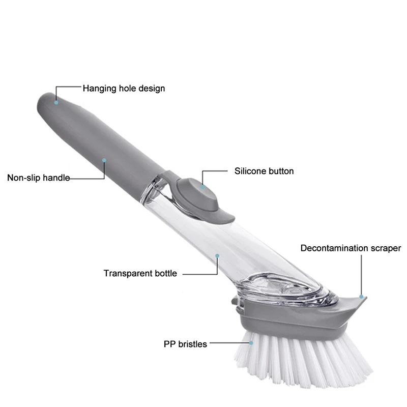 Щетка для чистки с длинной ручкой, съемная экструзия для мытья посуды, скруббер, горшок, щетка, очиститель, кухонные аксессуары