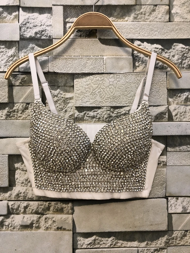 

2018 sexy High-end Hand-made night club Jewel Diamond Bralet Women Bustier Bra Cropped Top Vest Plus Size