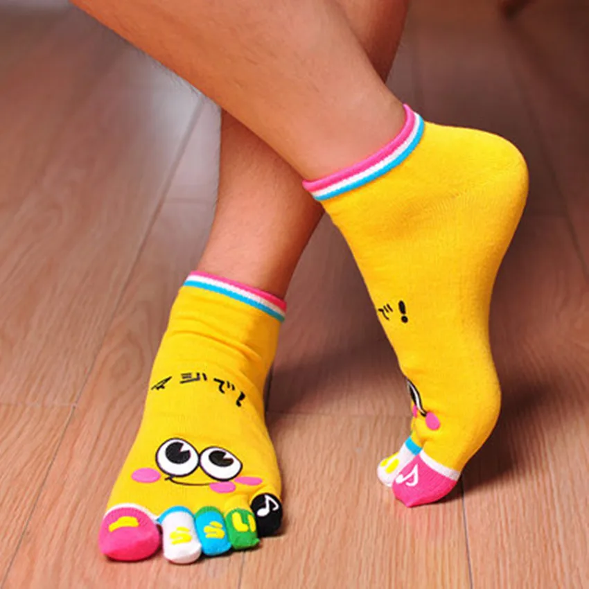 Mens Toe Socks Casual Thin Cotton Color Toe Cartoon Men Toe Sock Meias