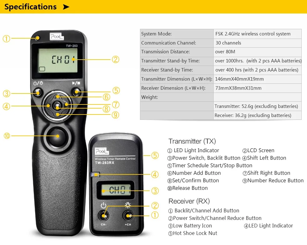 Pixel TW283 TW-283 N3 Беспроводной ЖК-экраном таймером и Управление для Canon 7D 5D Mark ii 1D 6D 7D2 5D3 50D 40D 30D 10D Камера спуск затвора по интерфейсу