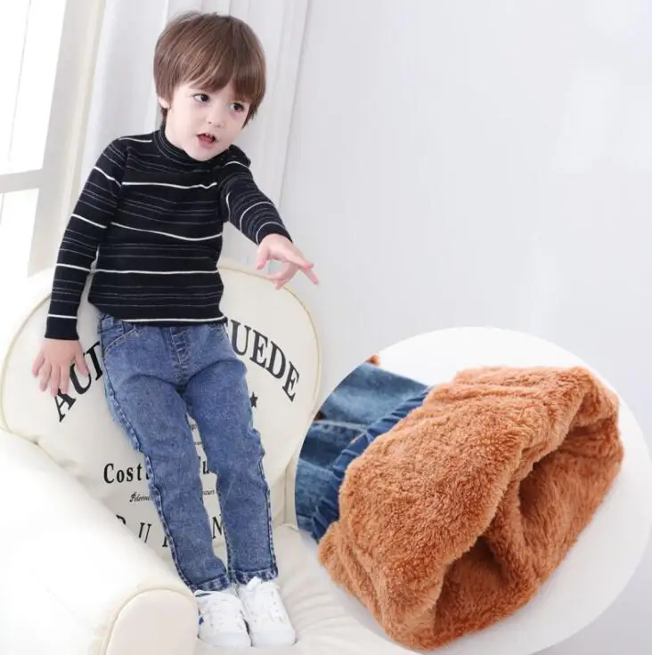 

2018 Winter Boys Jeans Thicken Boys Jeans Warm Kids Trousers Elastic Waist Demin Pants For Children Causal Baby Boys Jeans 2-7 Y