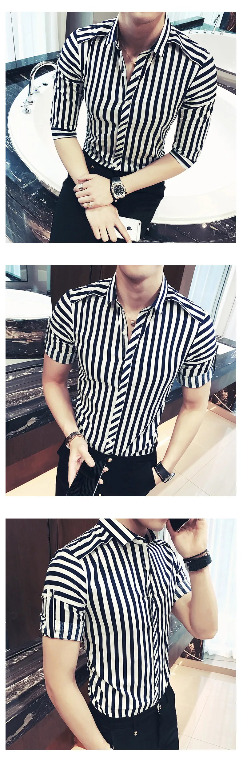 Мужская рубашка в полоску короткий рукав лето 2019 г. Модные Необычные Camisa социальной Masculina Oversize красно-белые полоски 5XL