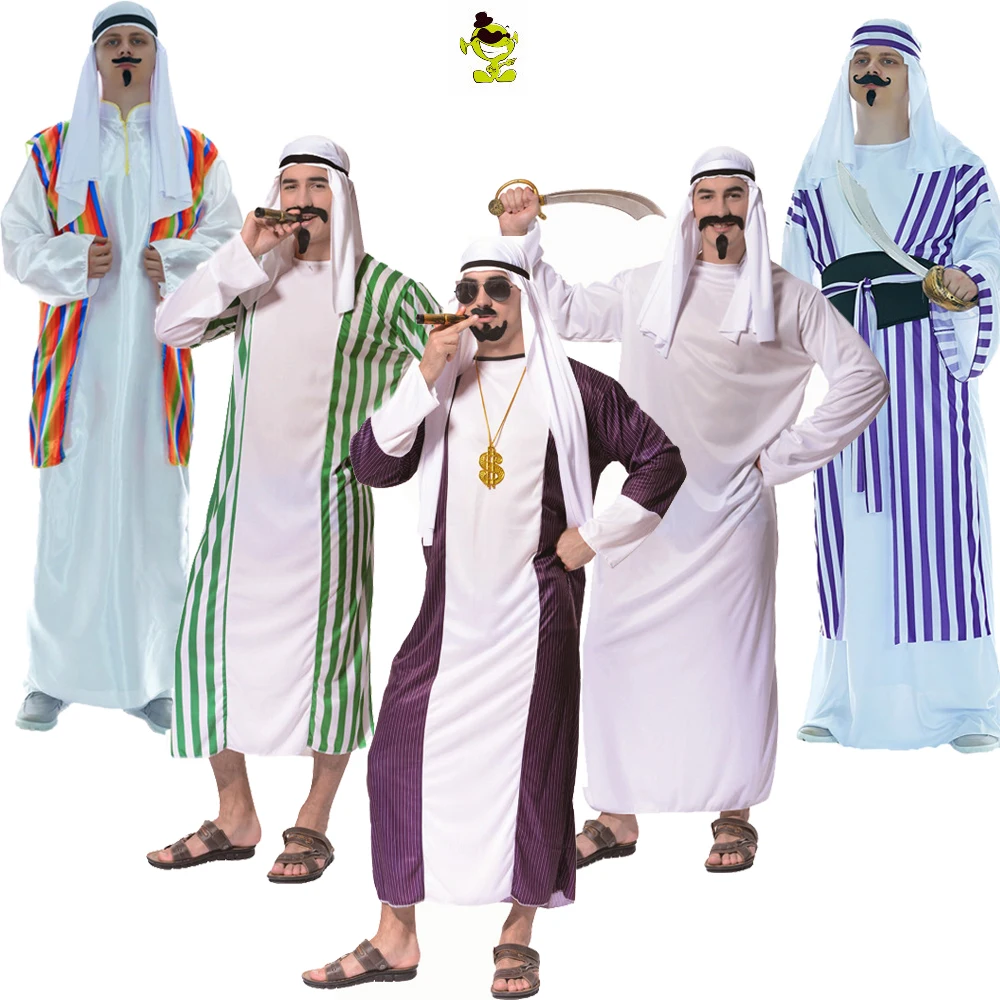 

Purim Party Men Arab Arabian Costume Middle East Costume Robe Adult Traditional Halloween Carnival Cosplay Arabian Costumes