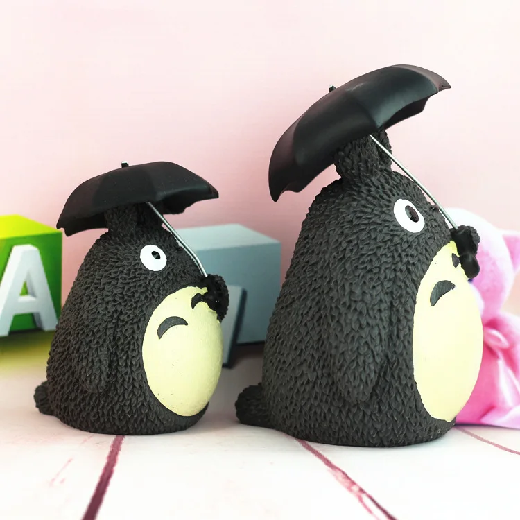 Totoro Anime Miyazaki Hayao My Neighbor Totoro with Umbrella Leaf Doll Resin Action Figure Toys Kids Money Bank Home Collections