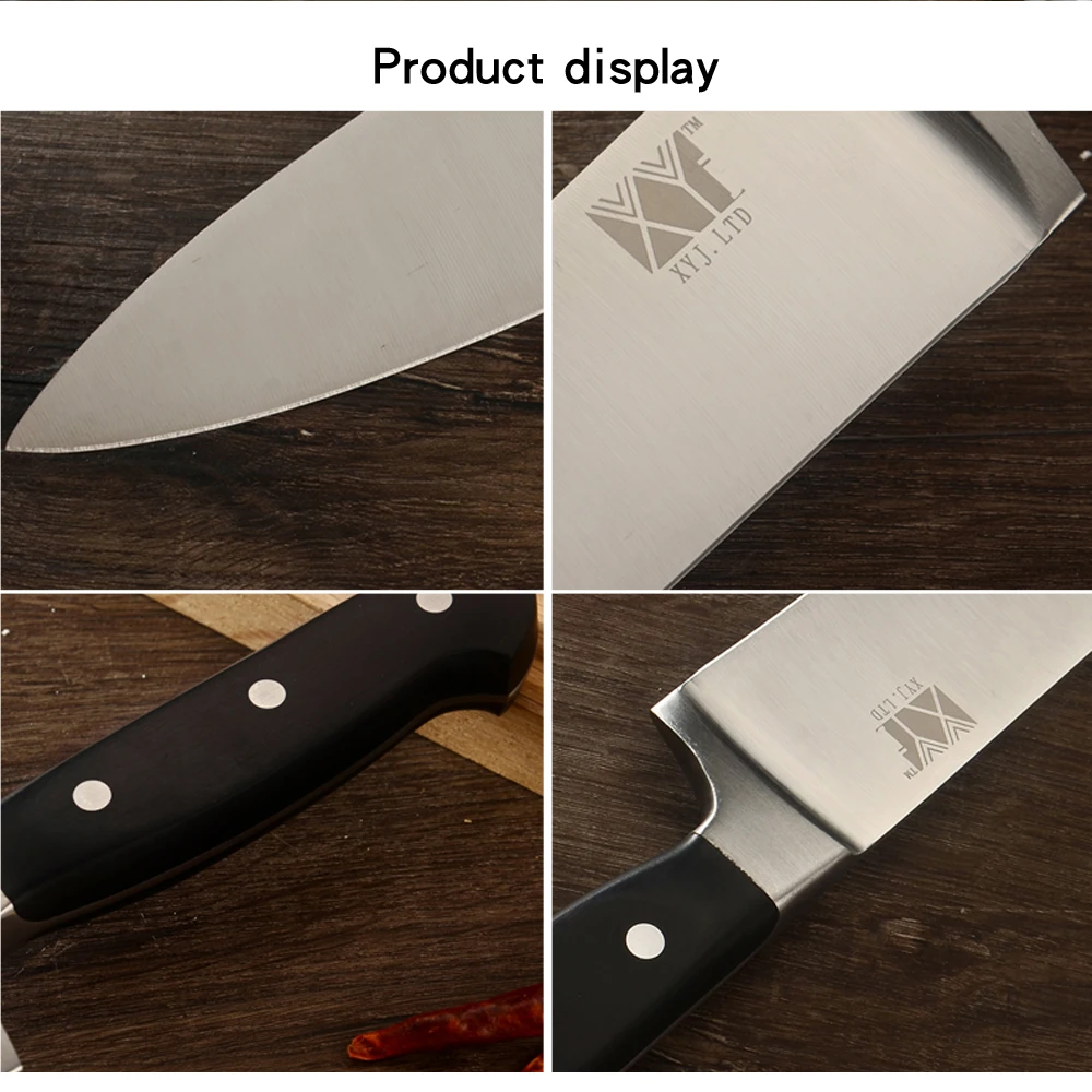 Продажа XYj набор кухонных ножей из немецкой стали высокого масштаба 7cr17mov ультра острое лезвие, поварской нож 58 HRC кухонный нож, хорошие инструменты