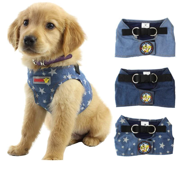 Denim Pet Harness Suit Safety Walking teddy poodle Puppy Dog Harness
