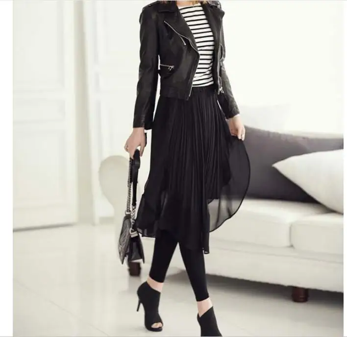 

2019 Spring Summer casual Fashion Ruffle Pencil Pants large size fake two-piece leggings chiffon skirt-pants