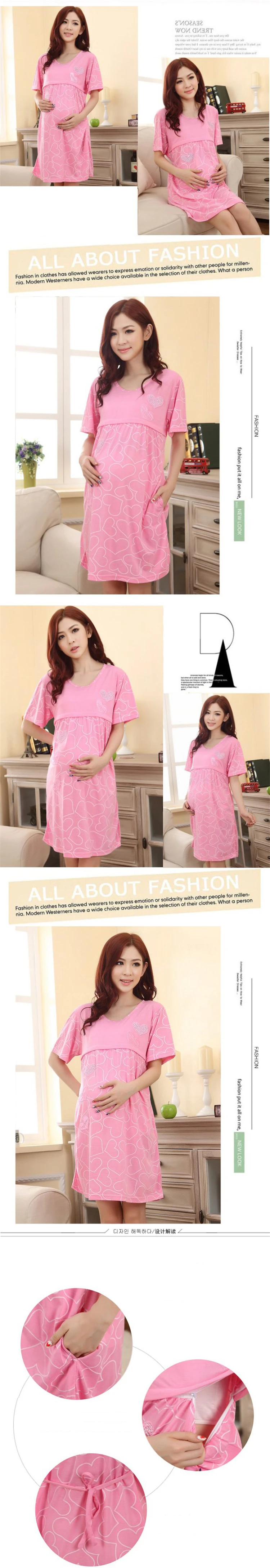2018 Summer pregnant women short sleeve pajamas out nursing dress maternity breastfeeding dress cotton lactation dress Sleepwear (1)