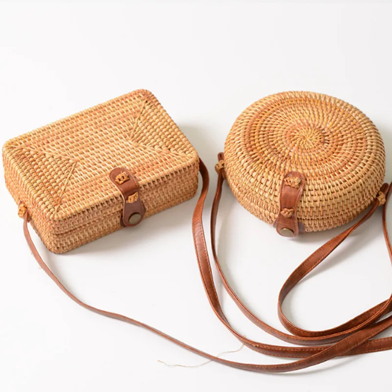 

2018 Round Straw Bags Women Summer Rattan Bag Handmade Woven Beach Cross Body Bag Circle Bohemia Handbag Bali Box Drop shipping