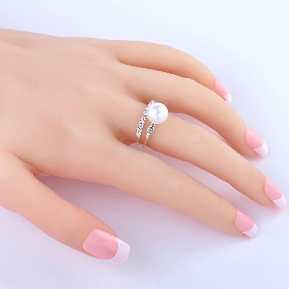 

2019 New Fashion Jewelry 2pcs set Wedding Ring Silver Jewelry Pearl Jewelry For Women Vintage Punk Ring Size 7-9 High quality
