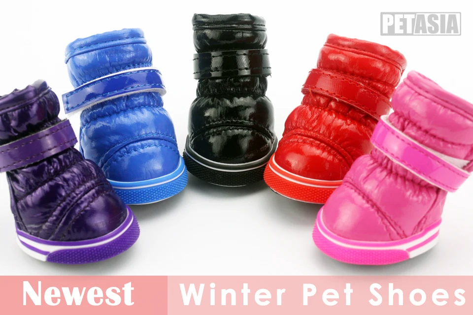 PETASIA Pet Dog Shoes Winter Waterproof Dogs Boots 4PcsSet Cotton Leather Non-Slip for ChiHuaHua Cats Large Small Big Dog Shoes 1