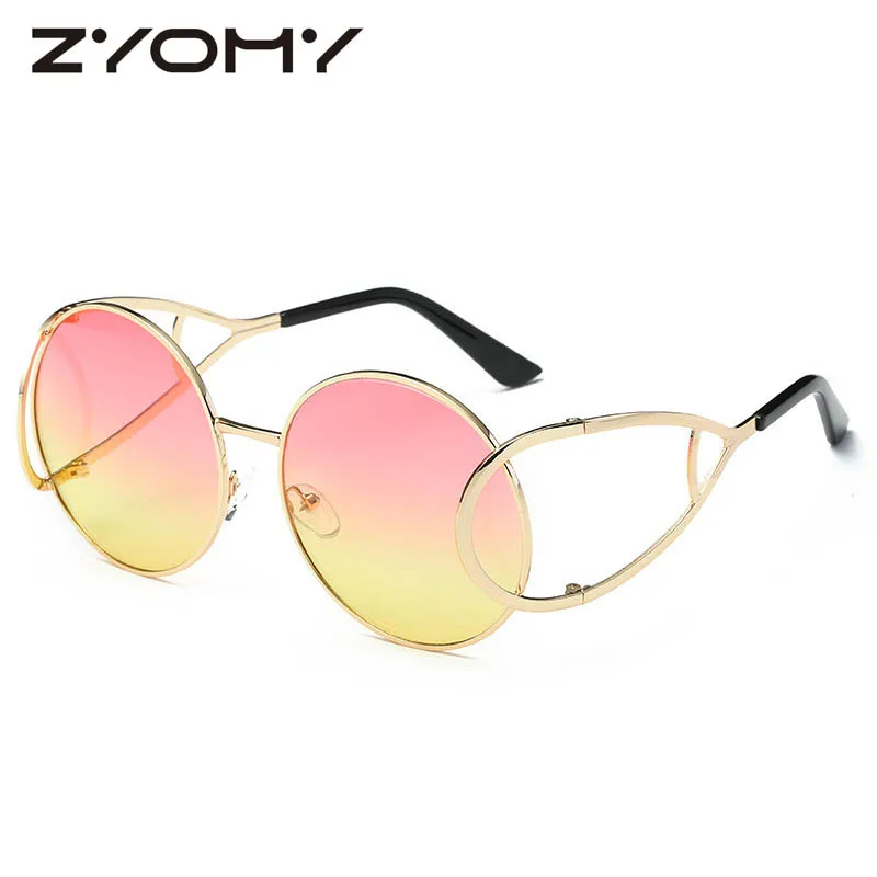 Женские солнцезащитные очки, круглые, предотвращающие нагревание, женские оттенки, уникальные, однотонные, зеркальные, женские солнцезащитные очки, металлическая оправа, градиентные цветные линзы - Цвет линз: C4