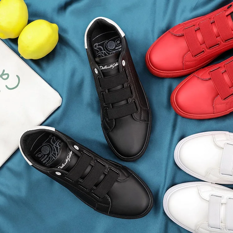 Spring Autumn Man Skateboarding Leather stitching Shoes Sneakers Breathable Elastic band  Hard-Wearing Round head Flat Shoes Man (19)