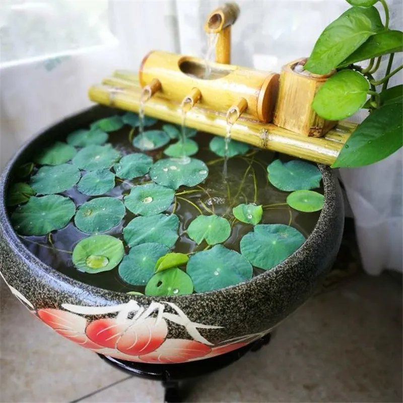 Bamboo Aquarium Water Recycling Feng Shui Decoration Tube Water Fountain Stone Trough Filter Office Desktop Furnishings