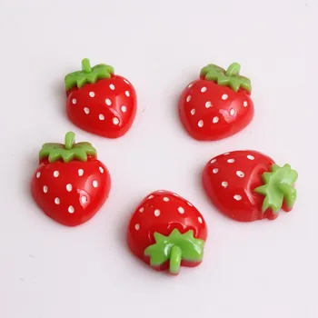 

Kwoi Vita AAA quality Strawberry Resin Fruit Flat Back Cabochon for Kids DIY Phone Decoration Jewelry 50pcs 16x19mm