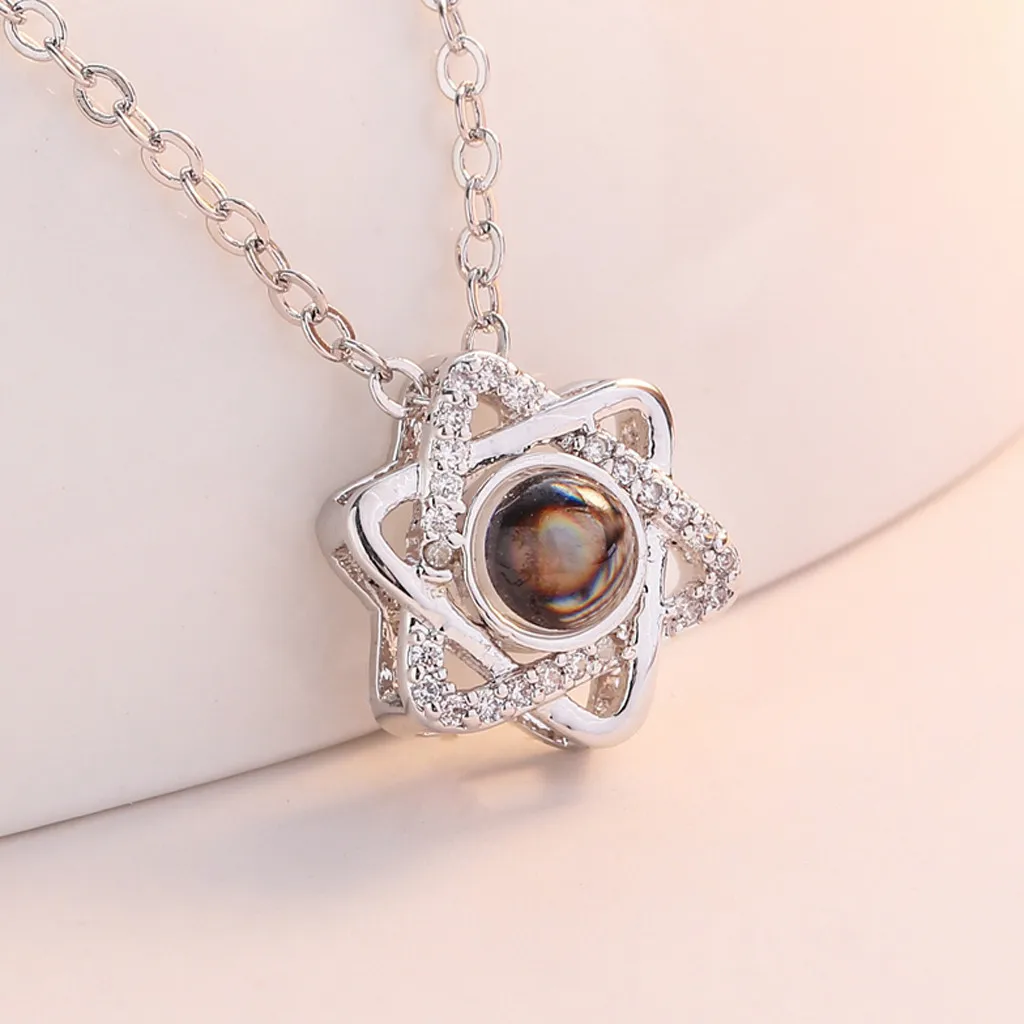 

Pendant necklace for women Round Shaped I LOVE YOU In 100 languages Projection Necklace For Memory Of LOVE Tik Tok c0507